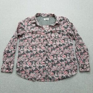 Dressbarn Shirt Womens‎ Large Black Red Floral Button Up Pockets Long Sleeve